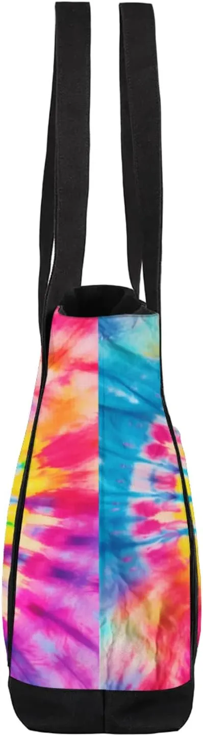Watercolor Blue Wildflower Canvas Tote Bag Casual Shoulder Handbag Large Shopping Bags With 5 Pocket