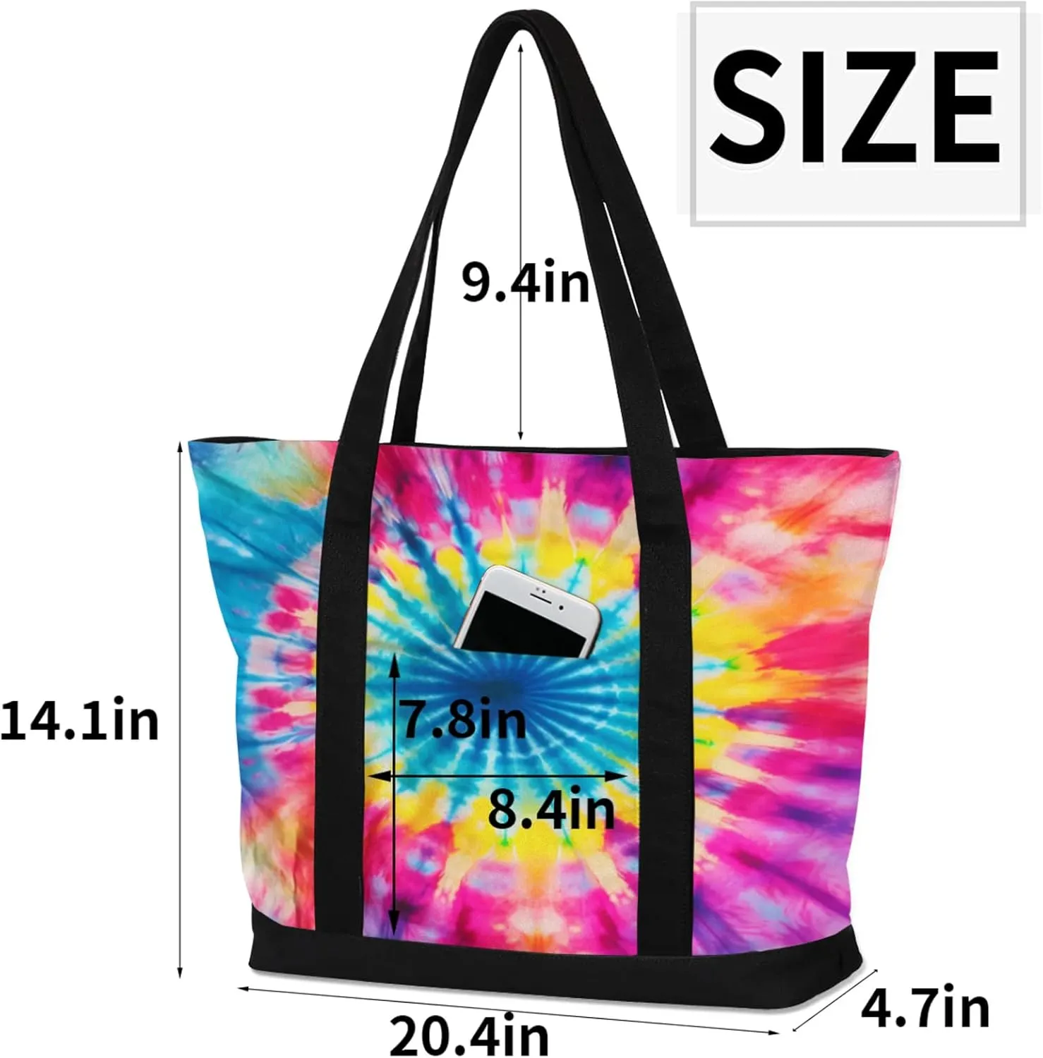 Watercolor Blue Wildflower Canvas Tote Bag Casual Shoulder Handbag Large Shopping Bags With 5 Pocket