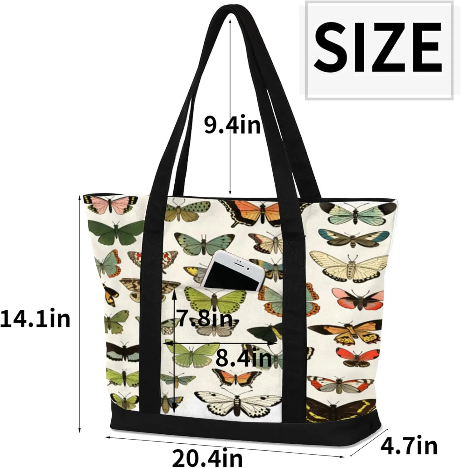 Watercolor Blue Wildflower Canvas Tote Bag Casual Shoulder Handbag Large Shopping Bags With 5 Pocket