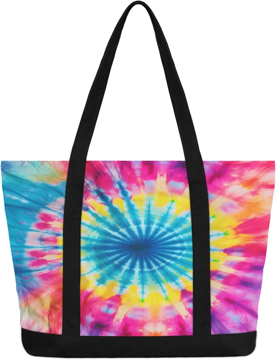 Watercolor Blue Wildflower Canvas Tote Bag Casual Shoulder Handbag Large Shopping Bags With 5 Pocket