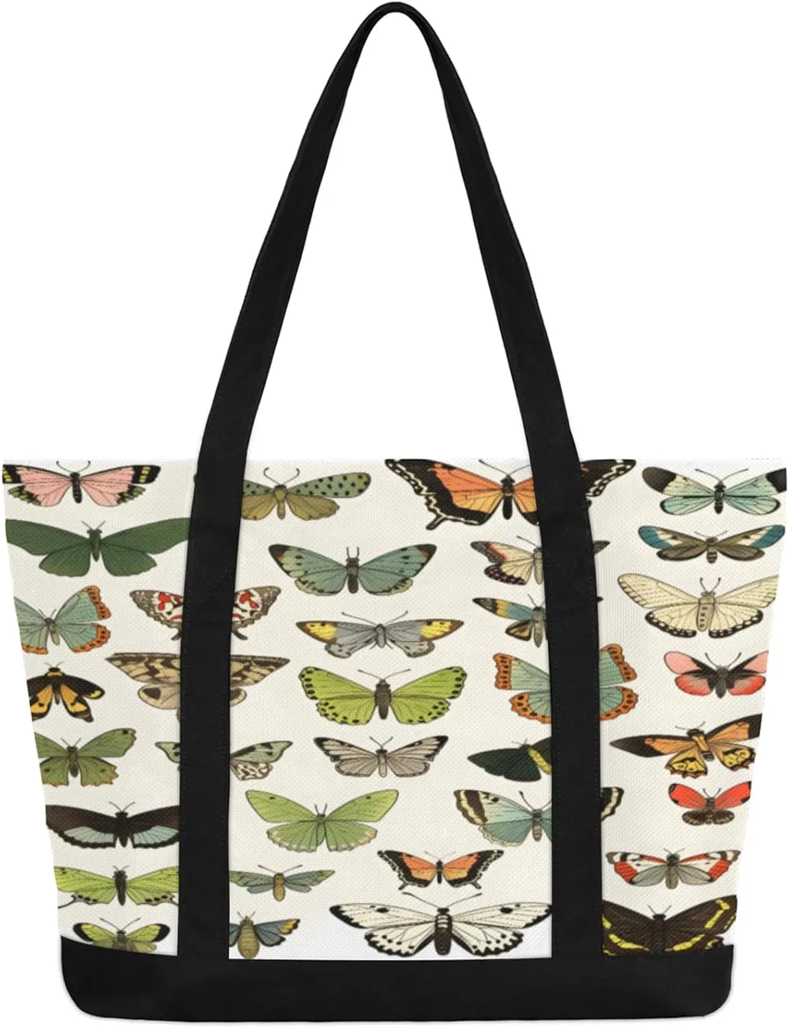 Watercolor Blue Wildflower Canvas Tote Bag Casual Shoulder Handbag Large Shopping Bags With 5 Pocket