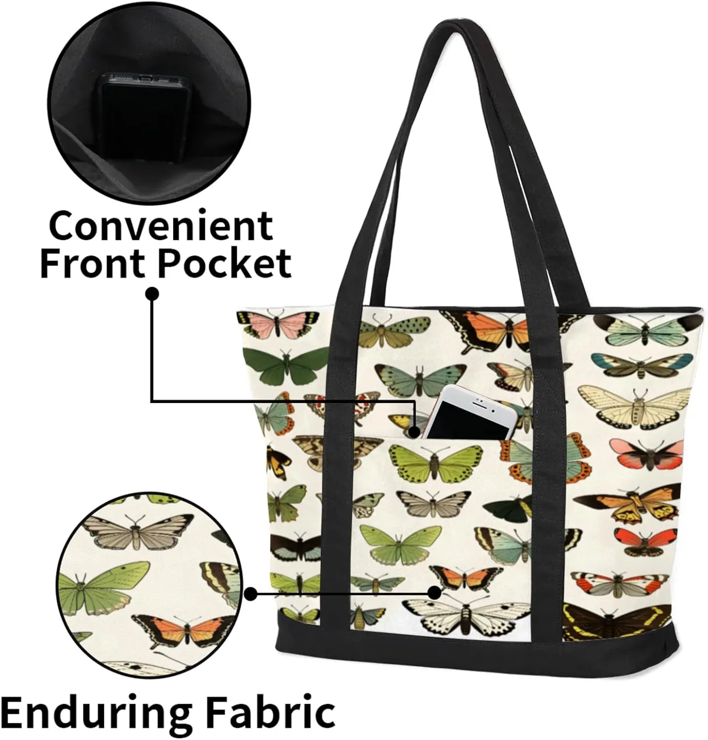 Watercolor Blue Wildflower Canvas Tote Bag Casual Shoulder Handbag Large Shopping Bags With 5 Pocket