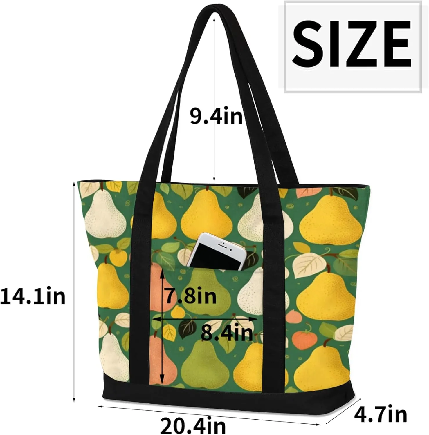 Watercolor Blue Wildflower Canvas Tote Bag Casual Shoulder Handbag Large Shopping Bags With 5 Pocket