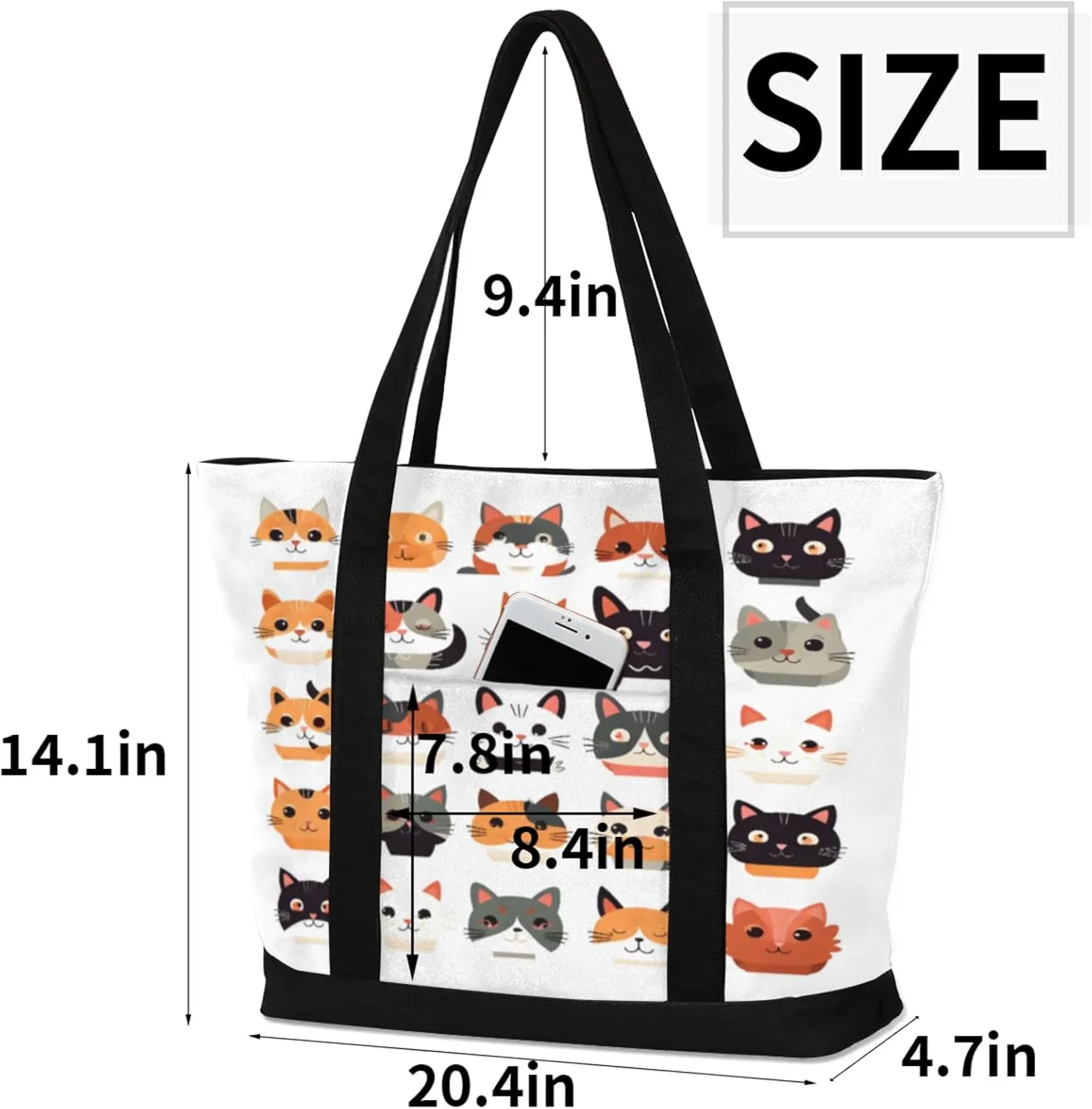 Watercolor Blue Wildflower Canvas Tote Bag Casual Shoulder Handbag Large Shopping Bags With 5 Pocket