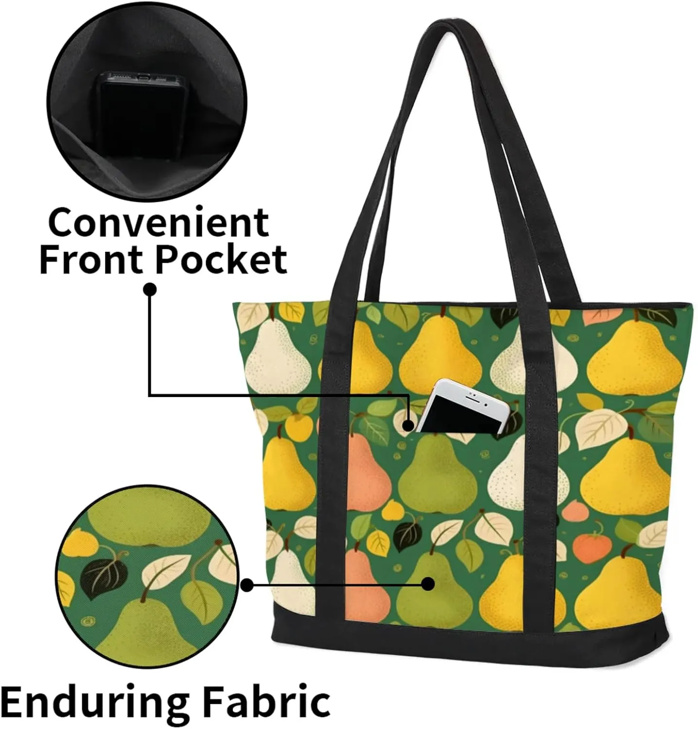 Watercolor Blue Wildflower Canvas Tote Bag Casual Shoulder Handbag Large Shopping Bags With 5 Pocket