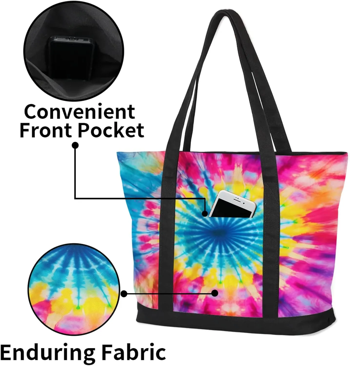 Watercolor Blue Wildflower Canvas Tote Bag Casual Shoulder Handbag Large Shopping Bags With 5 Pocket