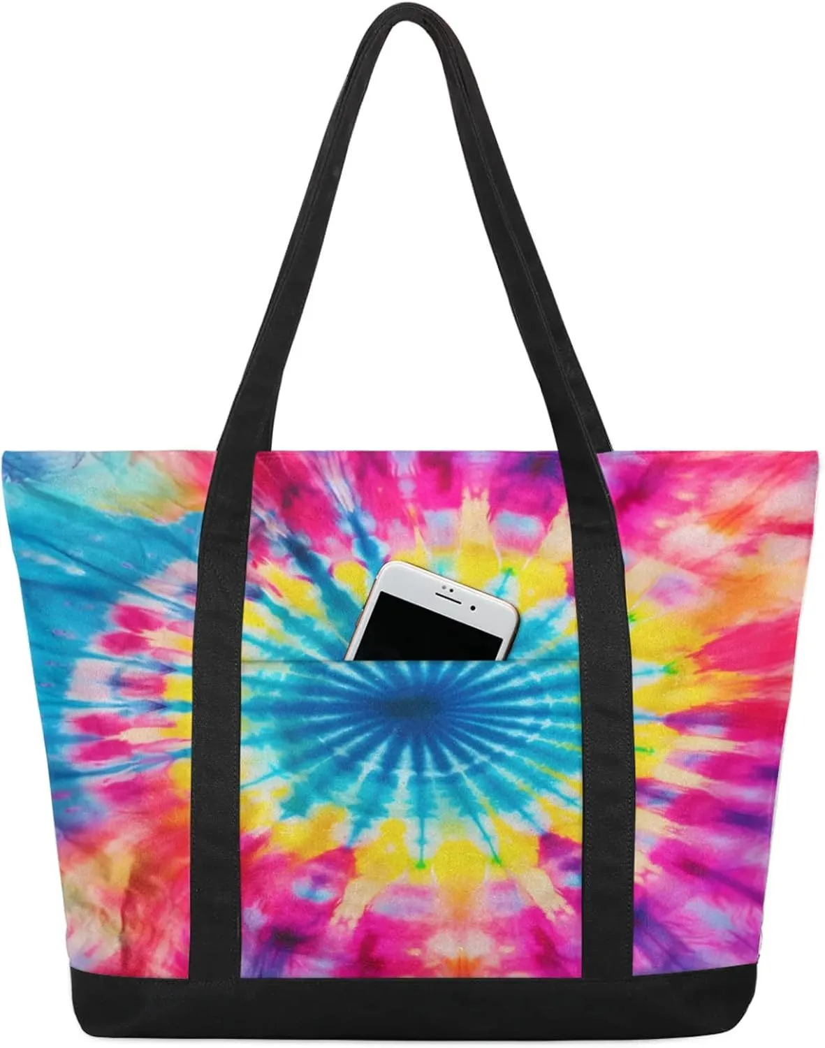 Watercolor Blue Wildflower Canvas Tote Bag Casual Shoulder Handbag Large Shopping Bags With 5 Pocket