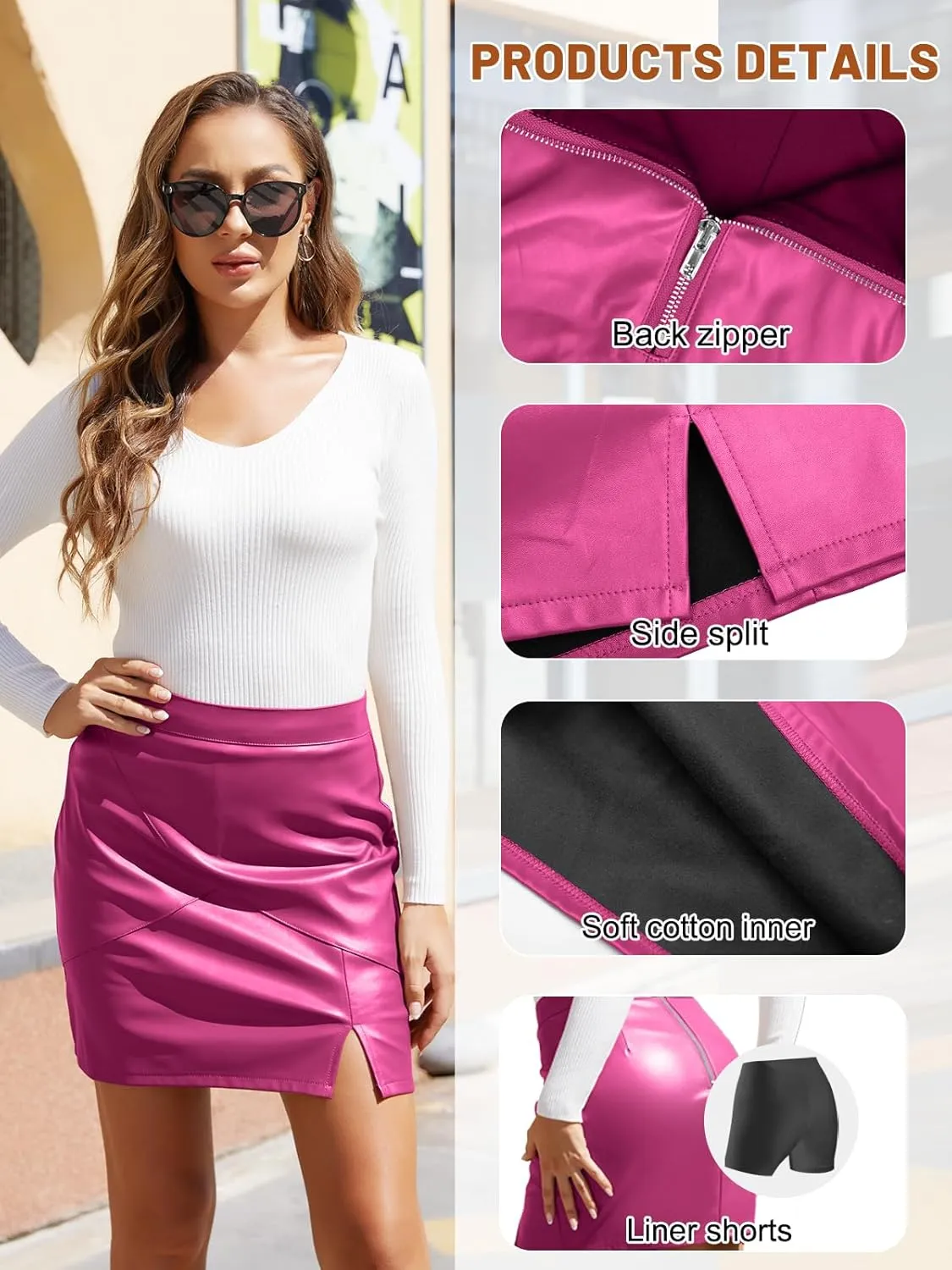 We1Fit Womens Fuax Leather Skirt High Waisted Bodycon Pencil Mini Skirts with Shorts