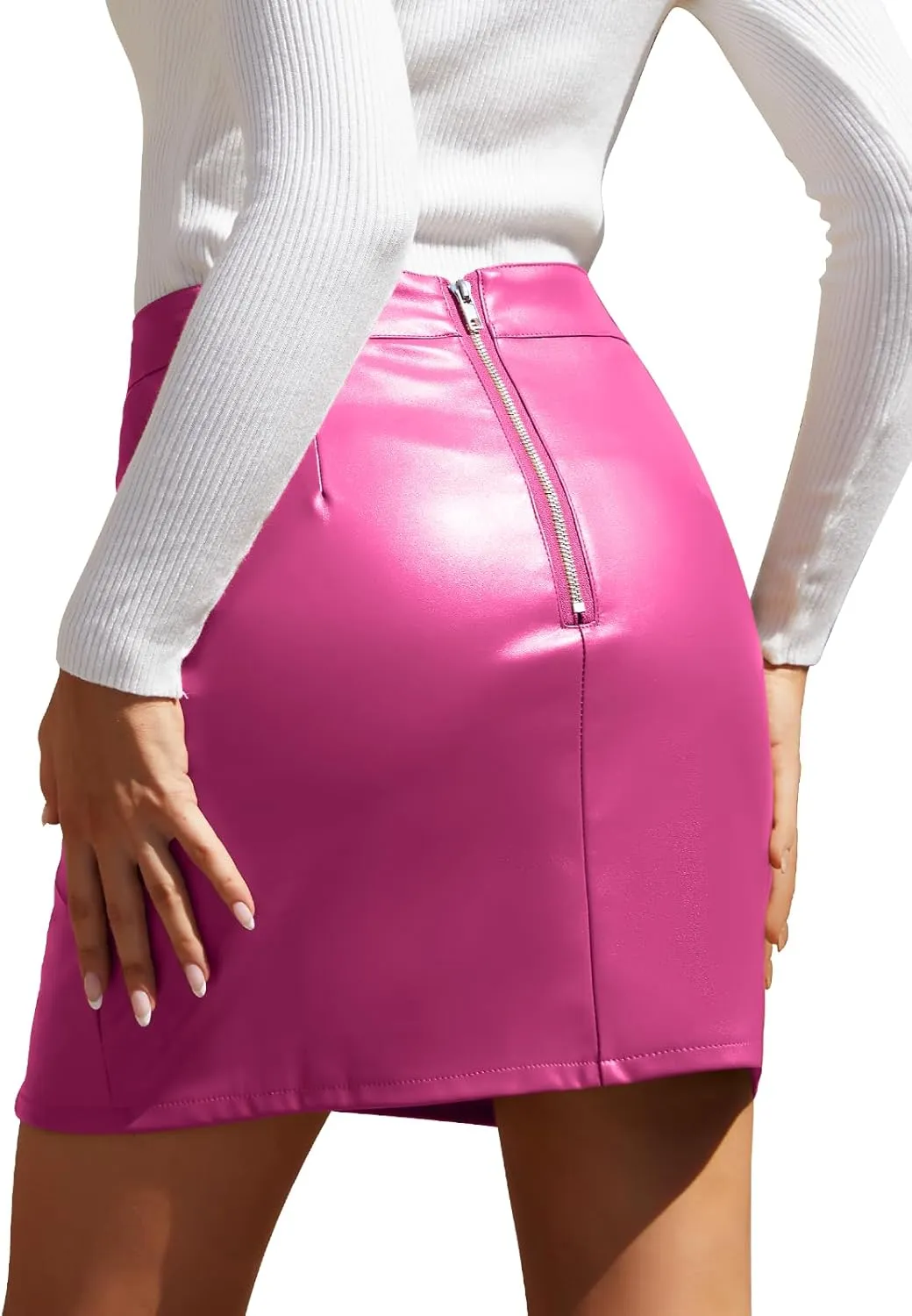 We1Fit Womens Fuax Leather Skirt High Waisted Bodycon Pencil Mini Skirts with Shorts