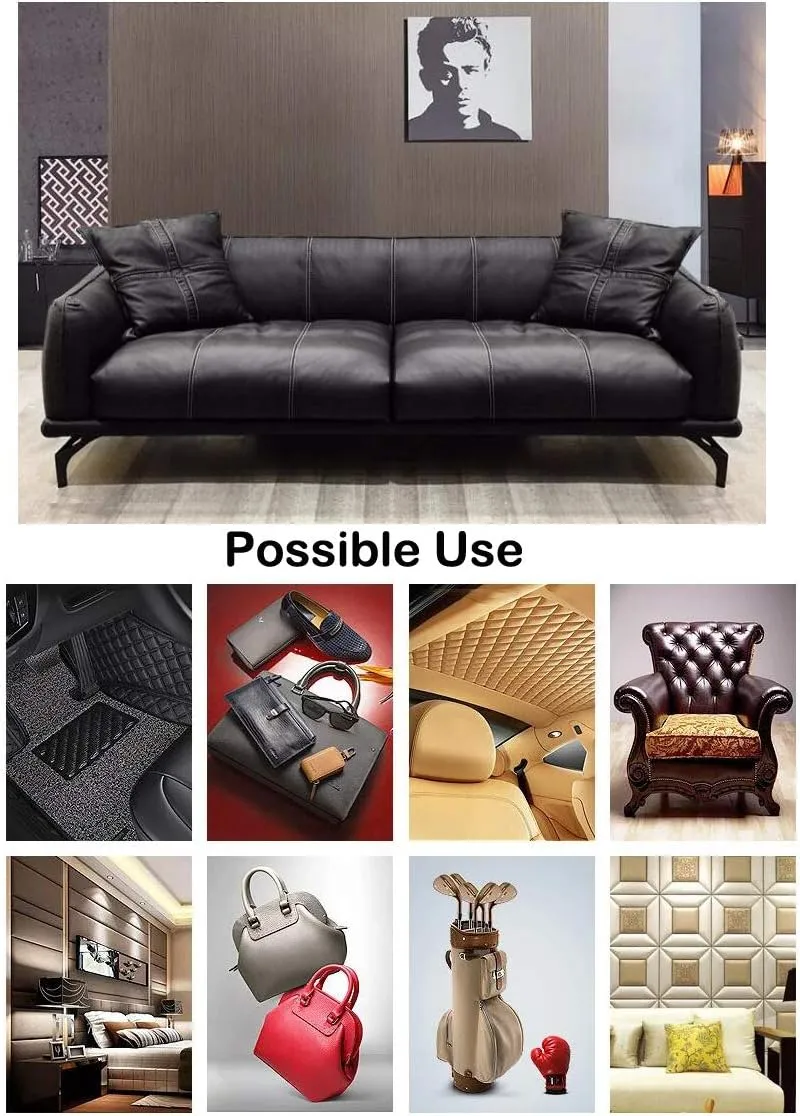 Wento Thick Faux Leather Fabric Soft Skin Grain PU Leather for Furniture Cover Reupholster Sofa Chairs Cushions Vinyl Upholstery (1 Yard, Black)