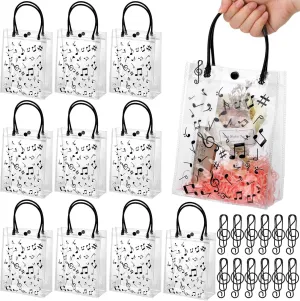 Wesnoy 12 Pcs Musical Notes Gift Bags with Handle 6x8 Inch Clear Music Treat Bags Bulk Musical Party Favor Bag with Musical Note Paper Clip for Musician Employee Teacher Gift Birthday Party Supplies