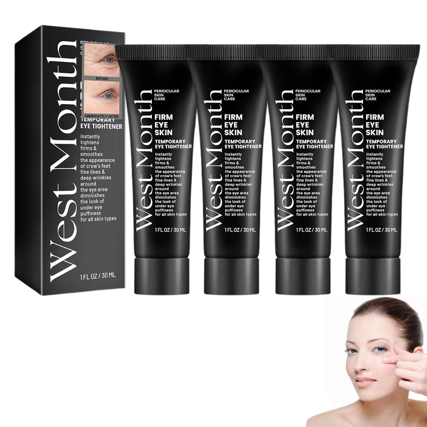 WEST MONTH-Make up Eye Firmer, Instant Eye Bag Cream, WEST MONTH Temporary Eye Tightener, Firm and Smooth the Look of Fine Lines, Instant Reduces Under Eye Bags, Dark Circles, Puffiness(4 Pack)