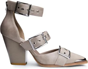 Western Sandals for Women Chunky Heel Pointed Toe Pumps Metal Buckle Strappy Western Comfortable Bridal Shoes