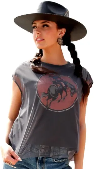 Western Shirt Womens Tank Overlay Charcoal CTK7503001