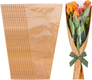 Whaline 50Pcs Flower Wrapping Bags Mother's Day Kraft Paper Floral Packing Sleeves Bouquet Bags Clear Flower Wrapping Sleeves for Teacher Graduation Wedding Birthday Gift, 9.8x3.9x17.9 Inch