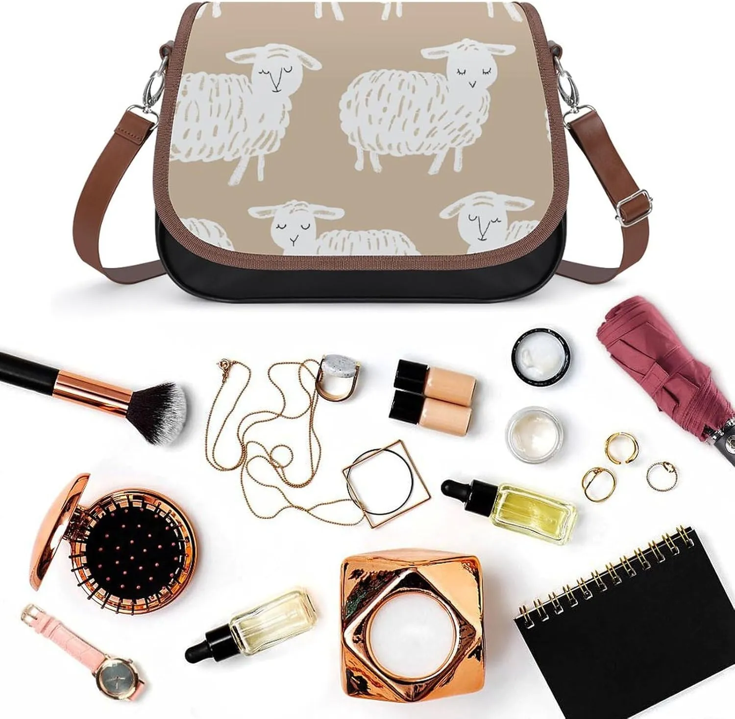 White Flowers Crossbody Bags for Women Travel Shoulder Bag Small Leather Cross Body Handbags