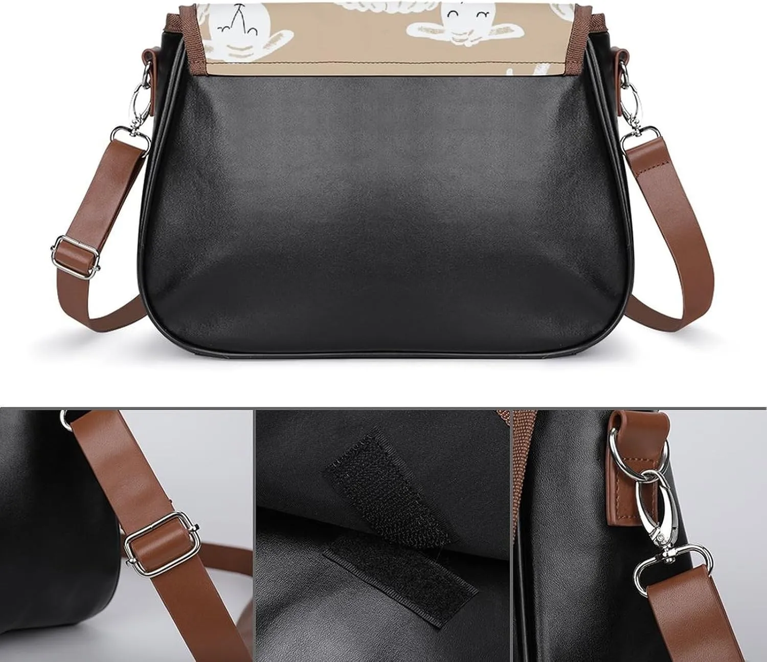 White Flowers Crossbody Bags for Women Travel Shoulder Bag Small Leather Cross Body Handbags