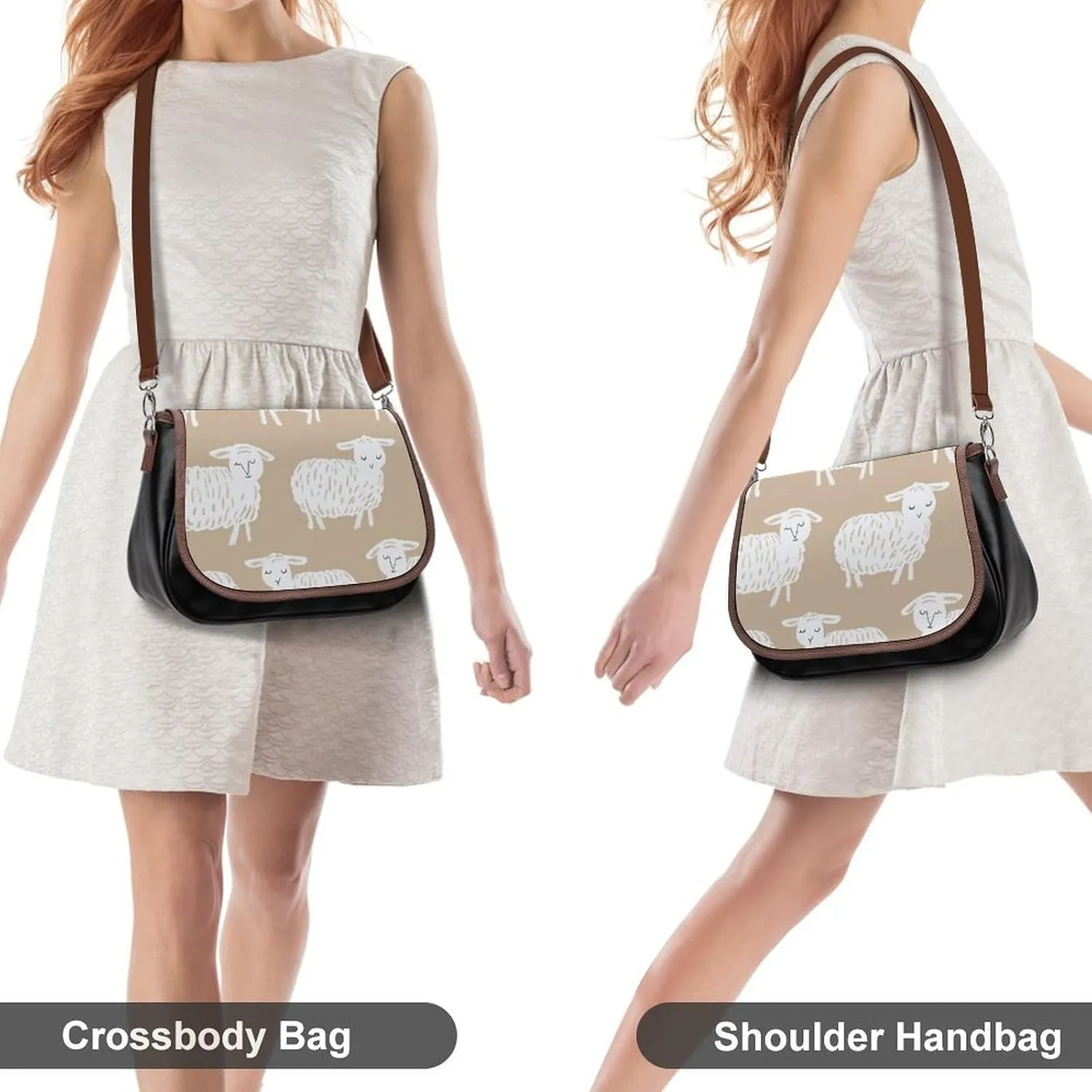 White Flowers Crossbody Bags for Women Travel Shoulder Bag Small Leather Cross Body Handbags