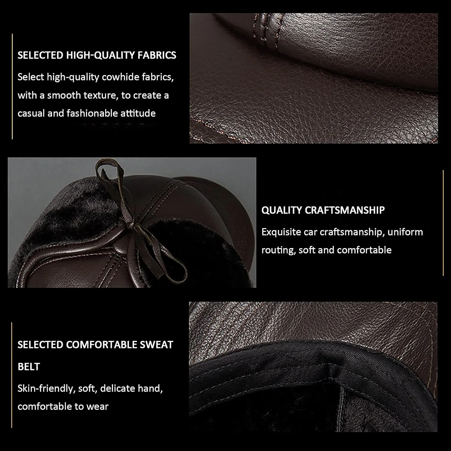 Winter Hats, Hat Unisex Aviator Cap Waterproof Leather Baseball Cap Winter Hat Keep Warm