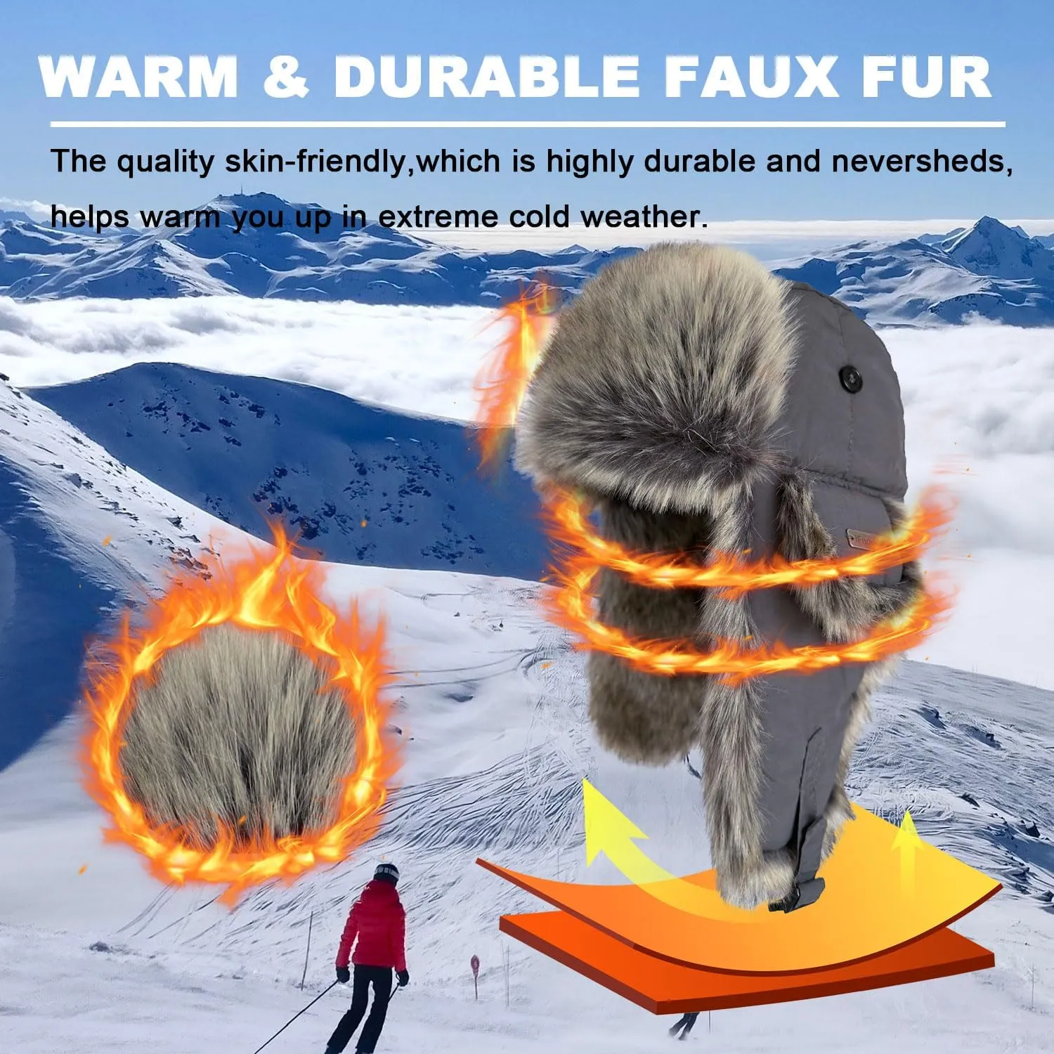 Winter Trapper Hat for Men Women Faux Fur Winter Hat Ushanka Hat Bomber Hat