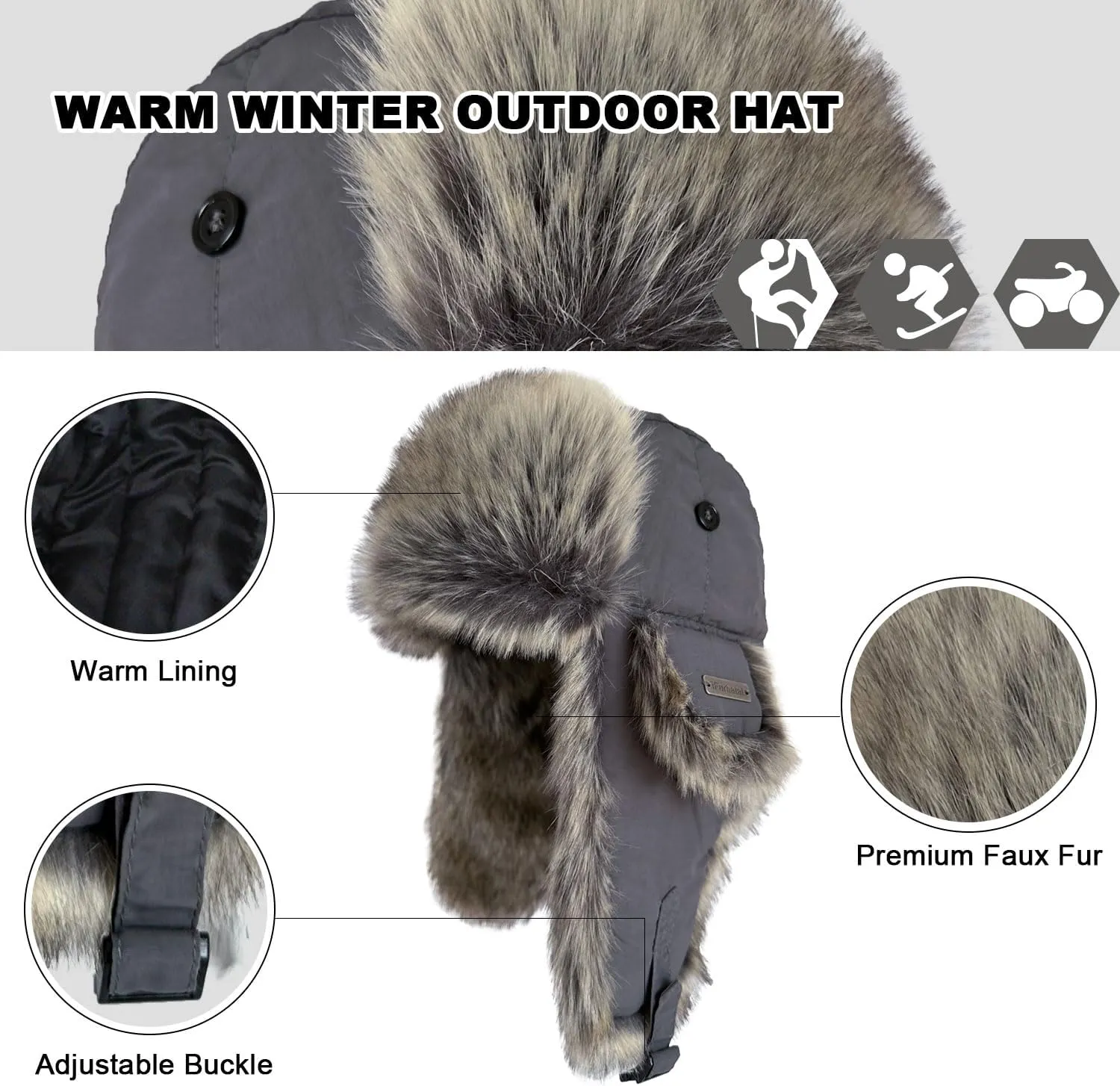 Winter Trapper Hat for Men Women Faux Fur Winter Hat Ushanka Hat Bomber Hat
