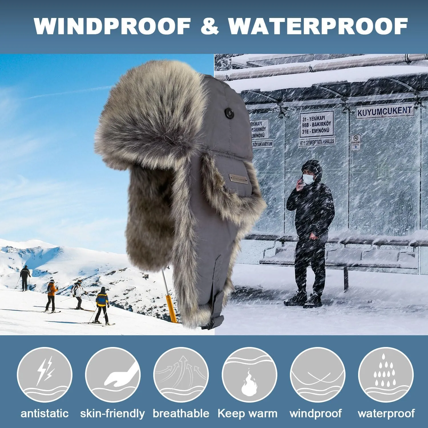 Winter Trapper Hat for Men Women Faux Fur Winter Hat Ushanka Hat Bomber Hat