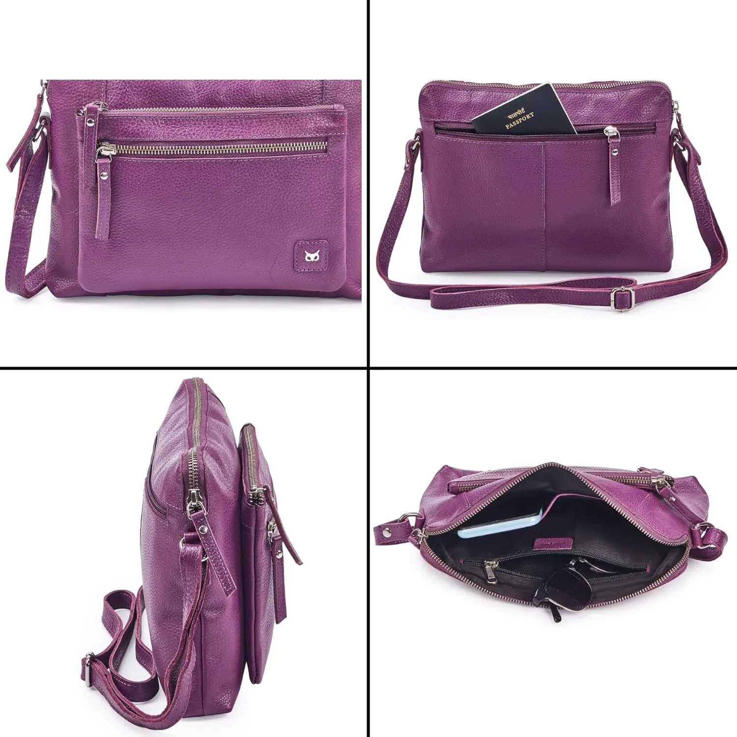 Wise Owl Accessories Small Soft Pebbled Real Leather Crossbody Handbags Purses Sling Crossover Shoulder Bag