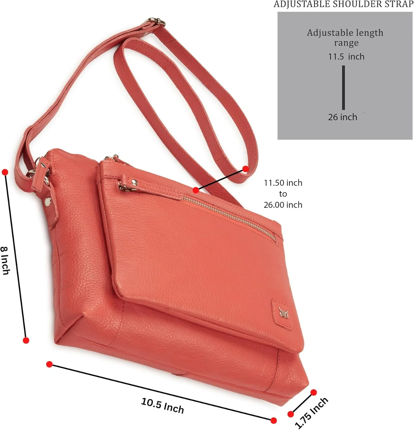 Wise Owl Accessories Small Soft Pebbled Real Leather Crossbody Handbags Purses Sling Crossover Shoulder Bag