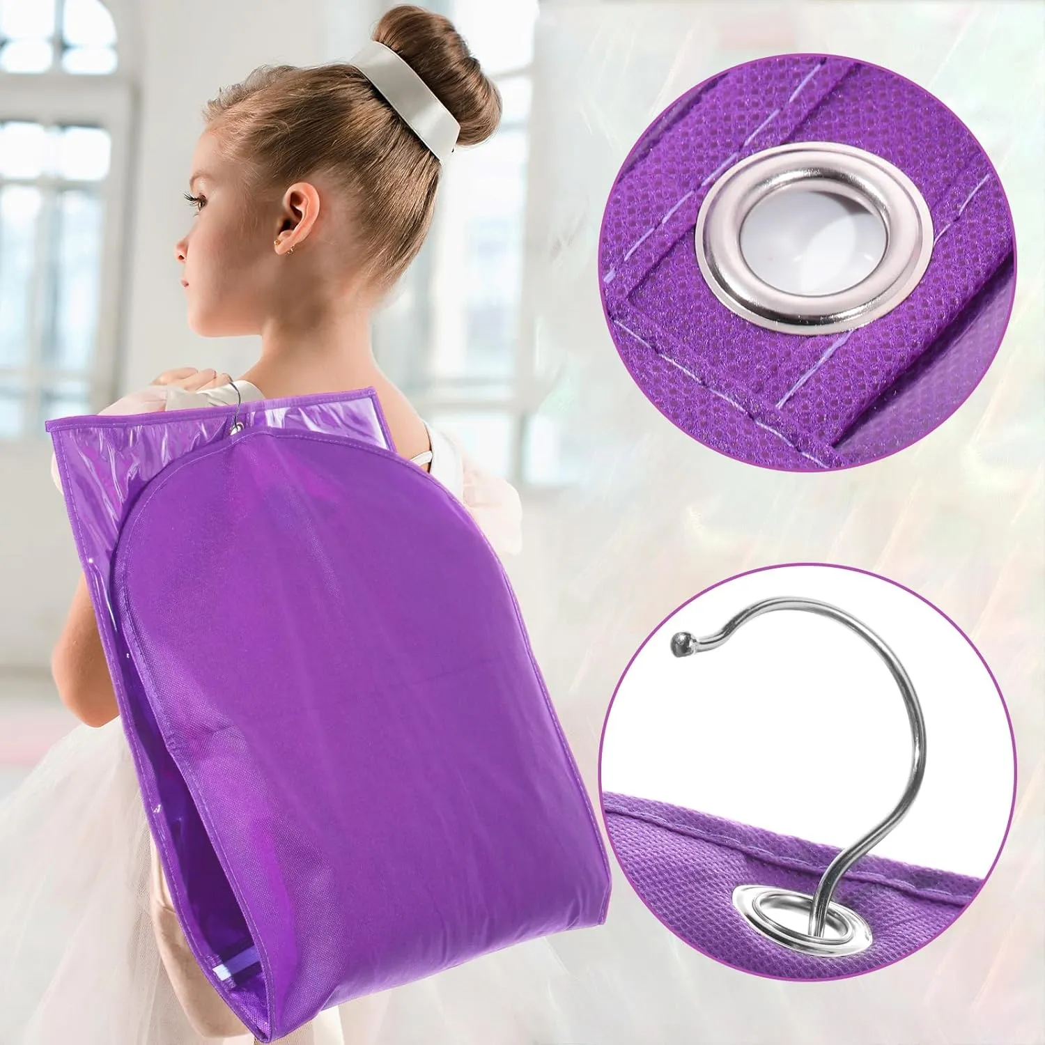 Woanger 6 Pcs Garment Bags for Dance Costumes Clear PVC with Zippers Garment Bag with Pockets Dance Costume Organizer Carrier for Storage Cover for Adult(Purple,20'' X 40'')