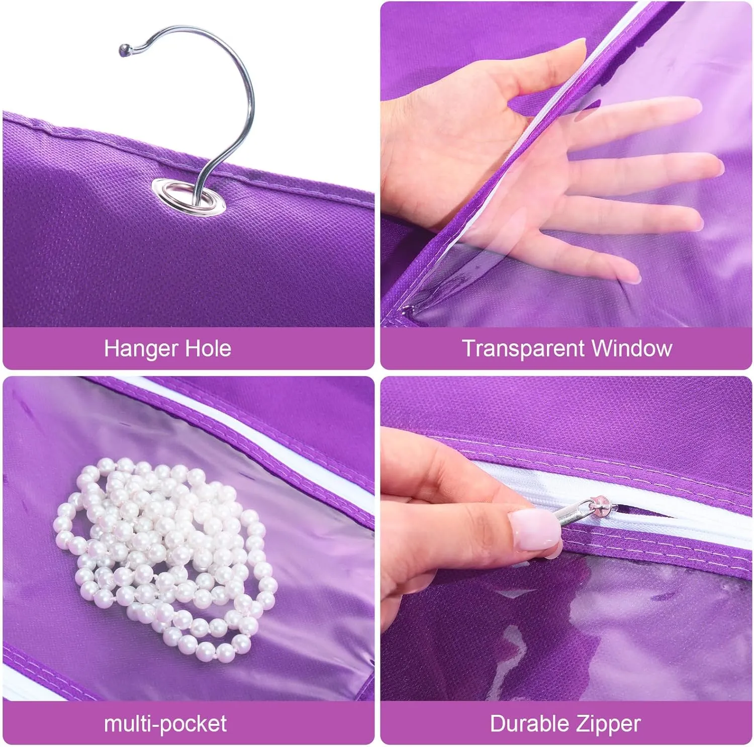 Woanger 6 Pcs Garment Bags for Dance Costumes Clear PVC with Zippers Garment Bag with Pockets Dance Costume Organizer Carrier for Storage Cover for Adult(Purple,20'' X 40'')