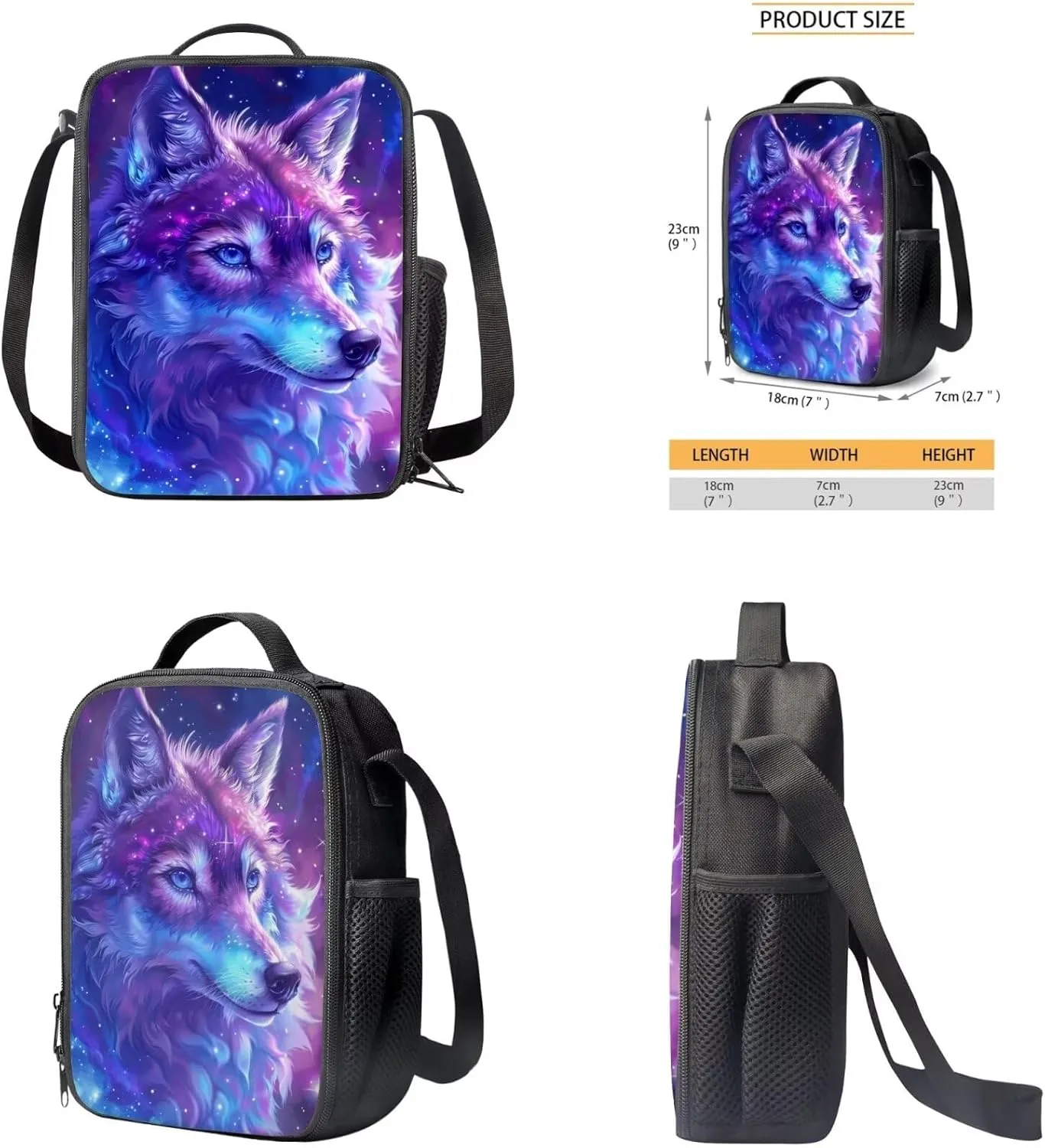 Wolf Print Backpack for School with Lunch Box Pencil Case 8 to 14 Years Old School Lunch Bag for Children Large Capacity Bookbag Set for Elementary Middle Schools