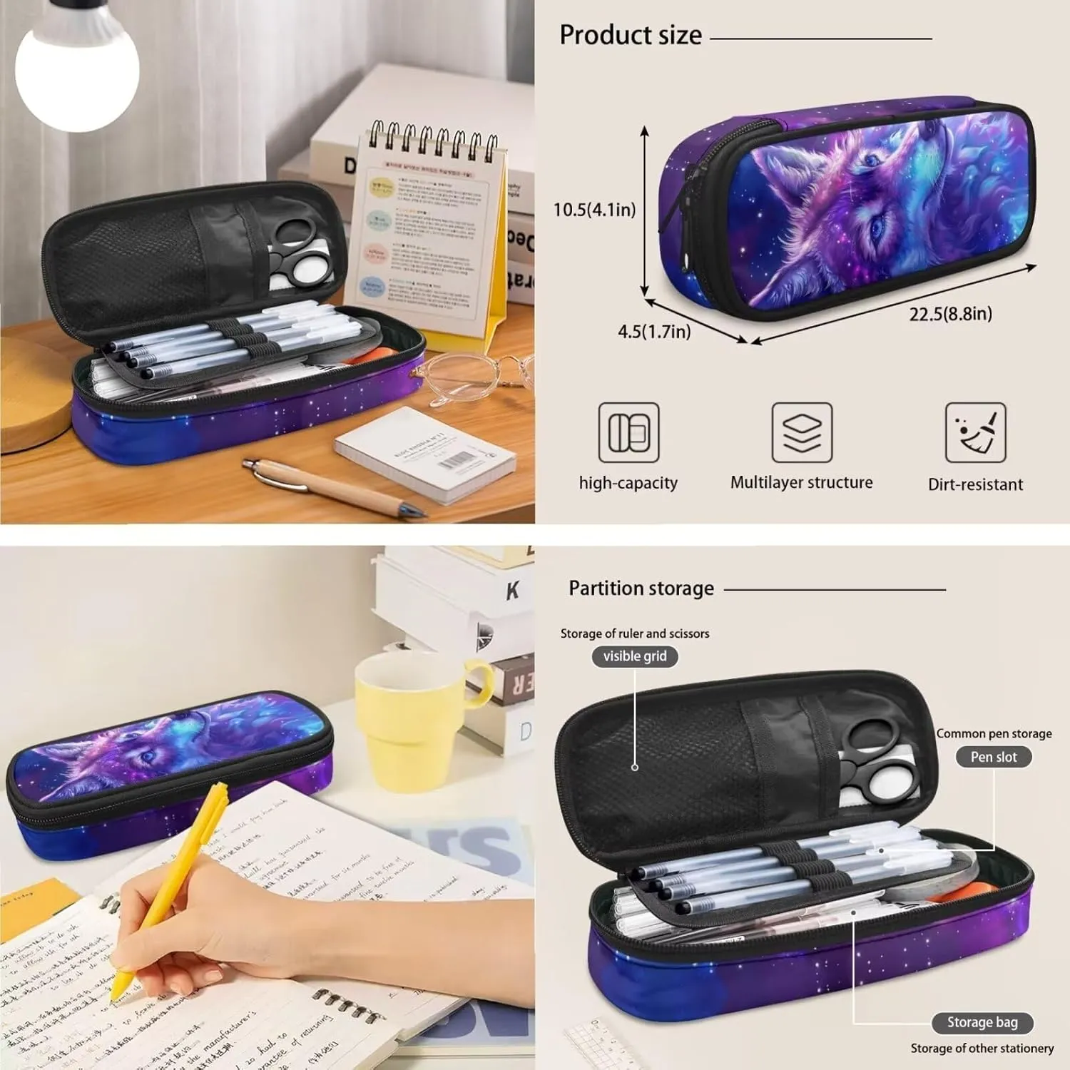 Wolf Print Backpack for School with Lunch Box Pencil Case 8 to 14 Years Old School Lunch Bag for Children Large Capacity Bookbag Set for Elementary Middle Schools