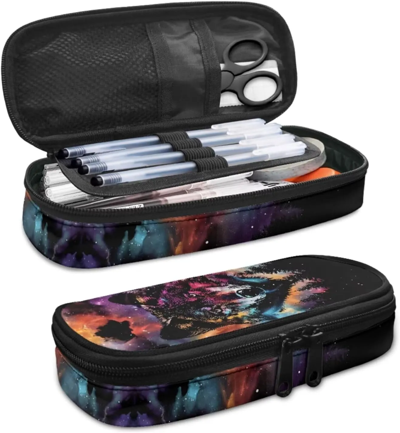 Wolf Print Girls Bookbag with Lunch Box 5th Grade Shoulder Bag for School Removable Strap Hand Carry Lunch Box Backpack Pencil Pouch for Junior Middle School