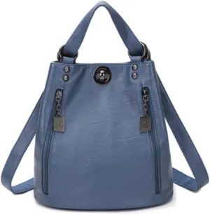 Women Classic Retro Backpack Shoulder Bags Faux Leather Fashion Daypack-Blue
