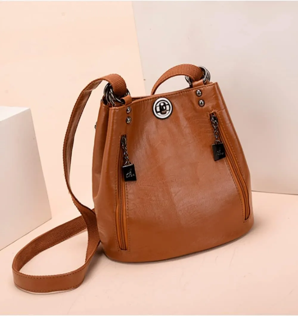 Women Classic Retro Backpack Shoulder Bags Faux Leather Fashion Daypack-Brown