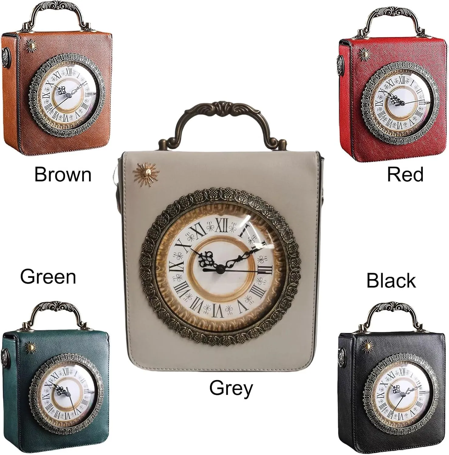Women Classic Retro Clock Shaped Crossbody Shoulder Bag Handbag PVC Unique Novelty Clock Purse