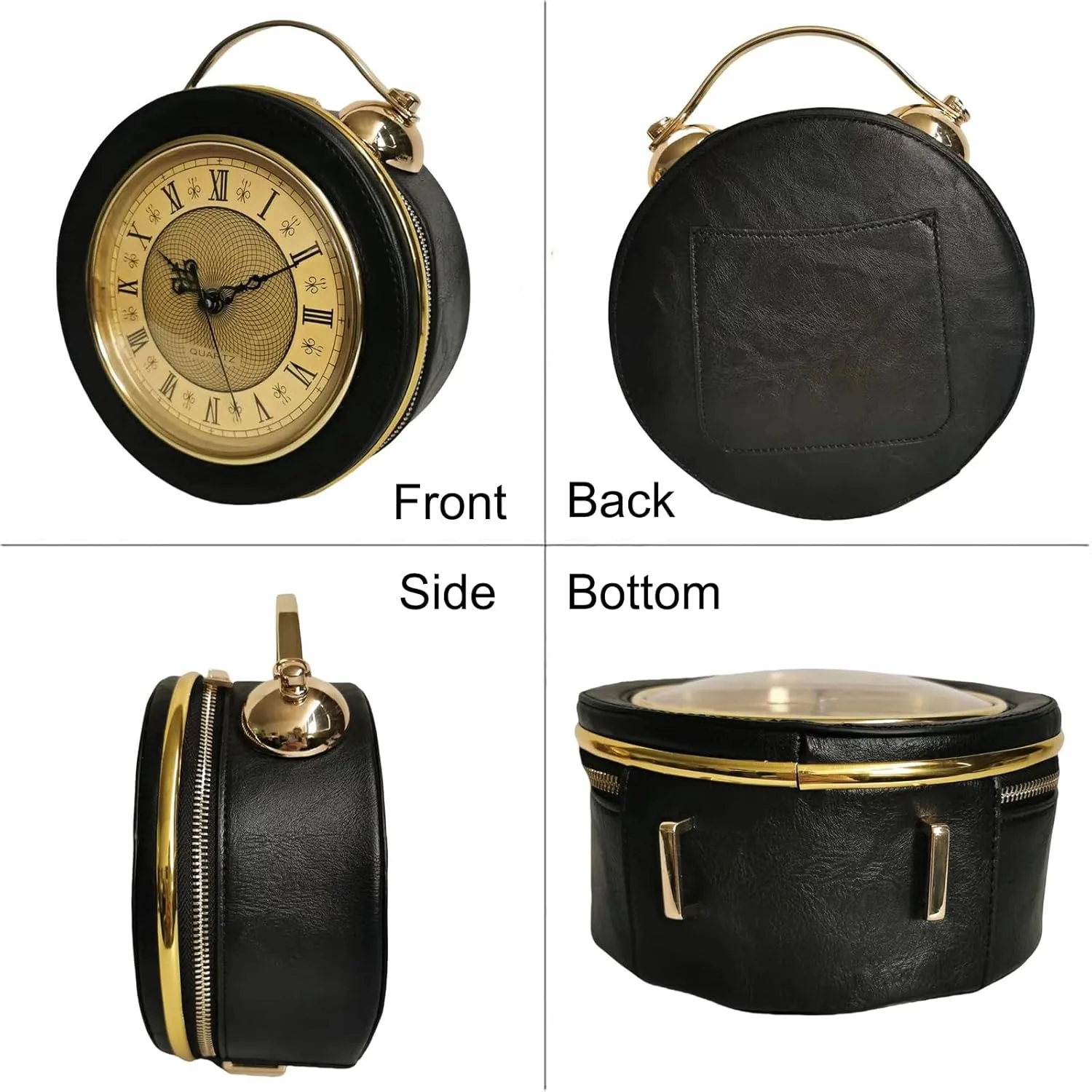 Women Classic Retro Clock Shaped Crossbody Shoulder Bag Handbag PVC Unique Novelty Clock Purse