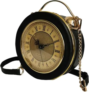 Women Classic Retro Clock Shaped Crossbody Shoulder Bag Handbag PVC Unique Novelty Clock Purse