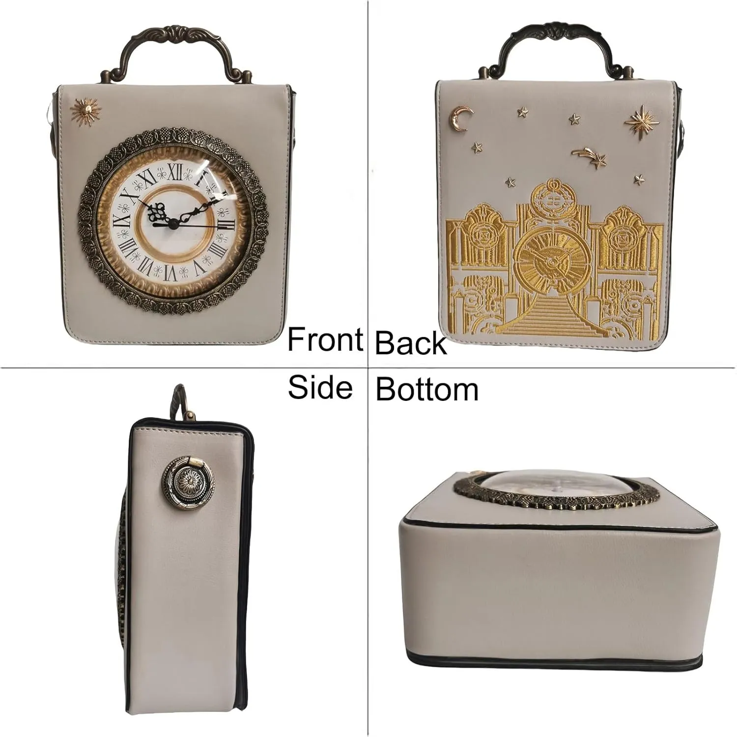 Women Classic Retro Clock Shaped Crossbody Shoulder Bag Handbag PVC Unique Novelty Clock Purse