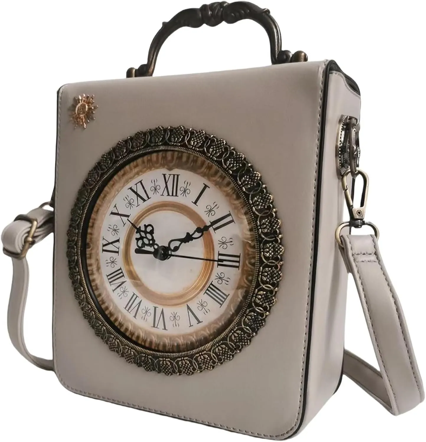 Women Classic Retro Clock Shaped Crossbody Shoulder Bag Handbag PVC Unique Novelty Clock Purse