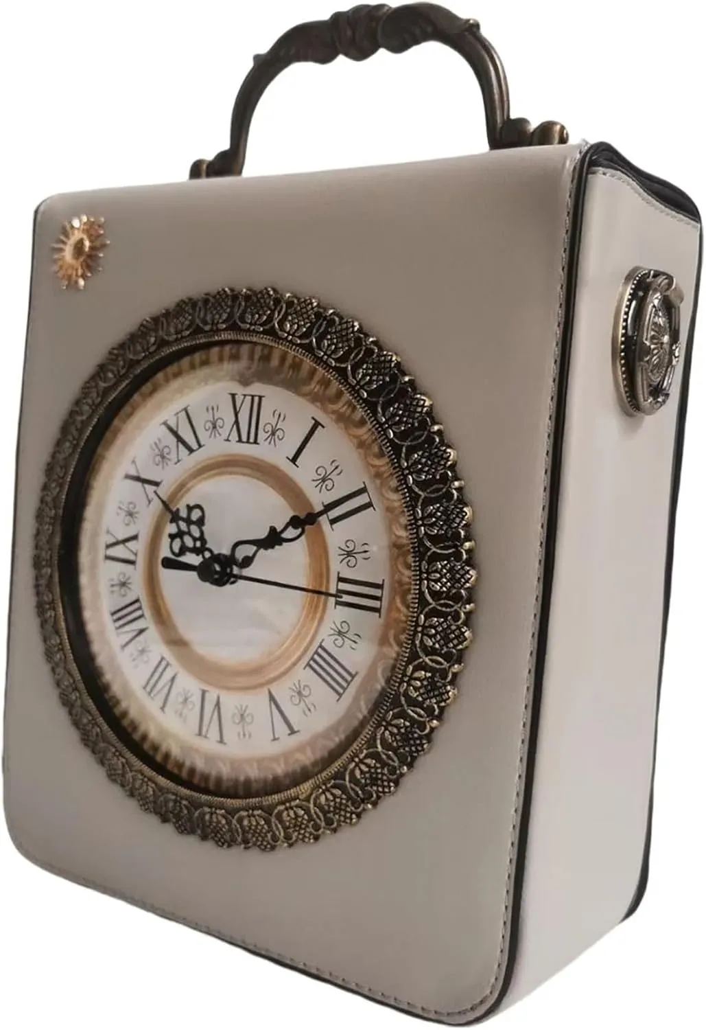 Women Classic Retro Clock Shaped Crossbody Shoulder Bag Handbag PVC Unique Novelty Clock Purse