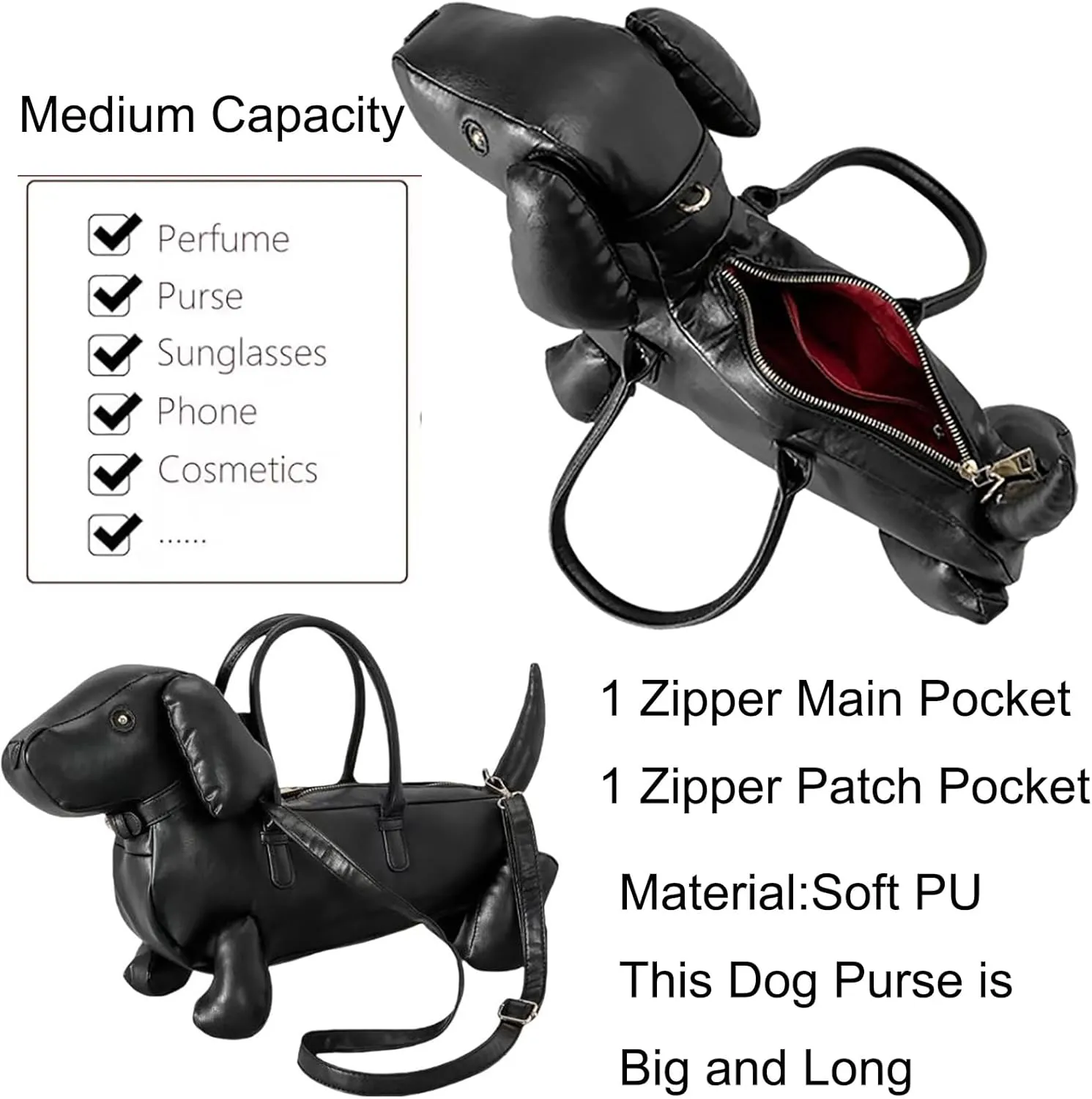 Women Dog Shaped Crossbody Shoulder Bag Handbag PU Leather Unique Novelty Dog Shaped Purse