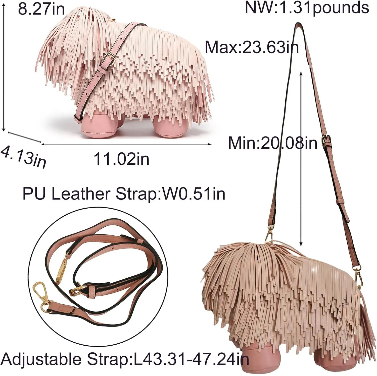 Women Dog Shaped Crossbody Shoulder Bag Handbag PU Leather Unique Novelty Dog Shaped Purse