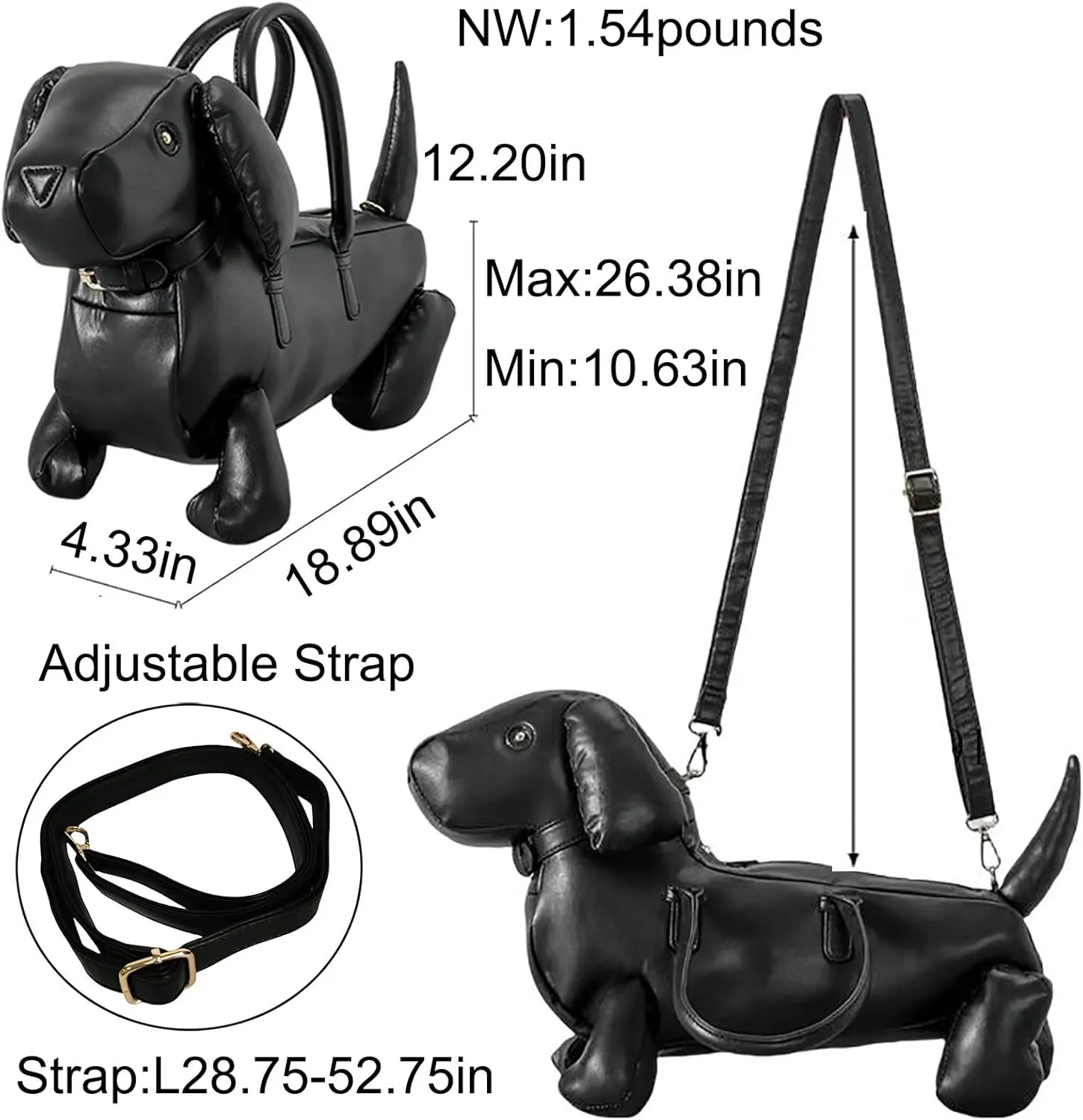 Women Dog Shaped Crossbody Shoulder Bag Handbag PU Leather Unique Novelty Dog Shaped Purse