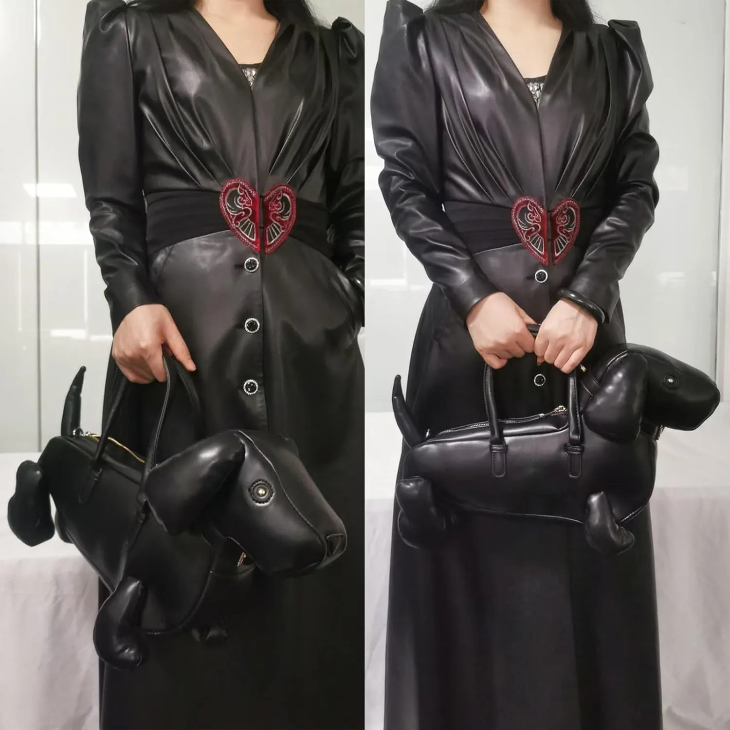 Women Dog Shaped Crossbody Shoulder Bag Handbag PU Leather Unique Novelty Dog Shaped Purse