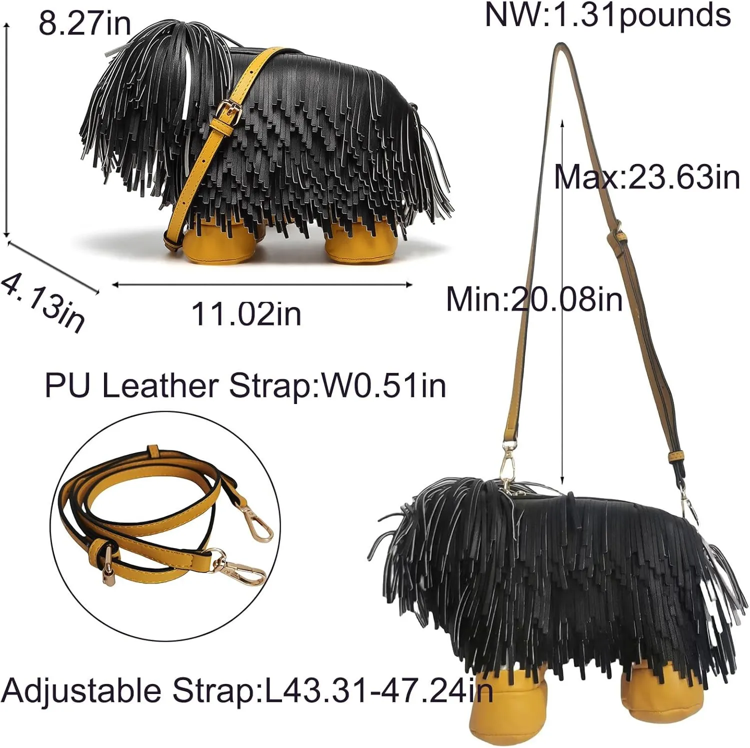 Women Dog Shaped Crossbody Shoulder Bag Handbag PU Leather Unique Novelty Dog Shaped Purse