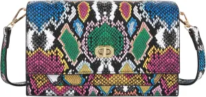 Women Fashion Snakeskin Pattern Clutch Handbag Envelope Bag Chain Shoulder Bag Evening Party Bag