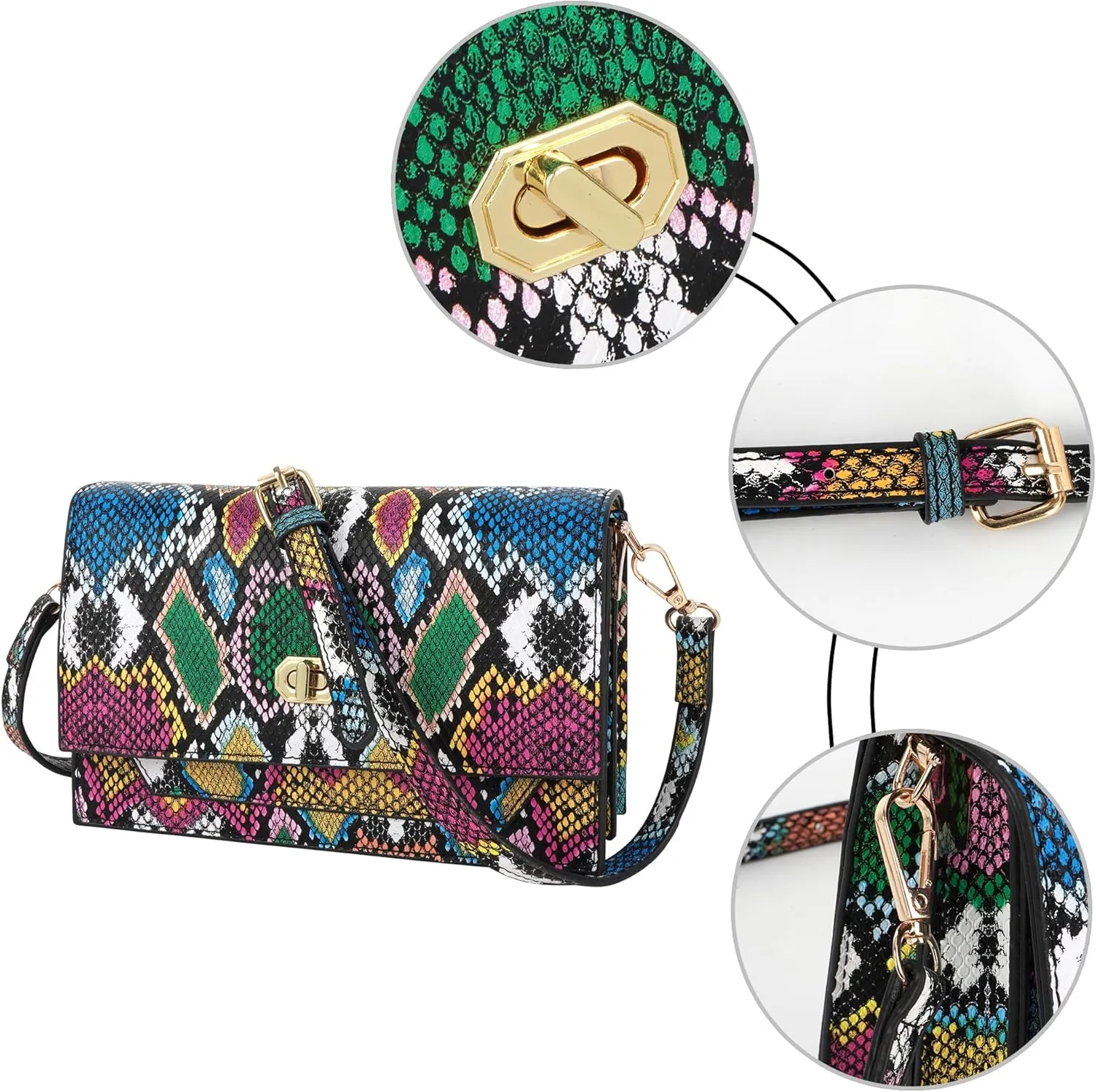 Women Fashion Snakeskin Pattern Clutch Handbag Envelope Bag Chain Shoulder Bag Evening Party Bag