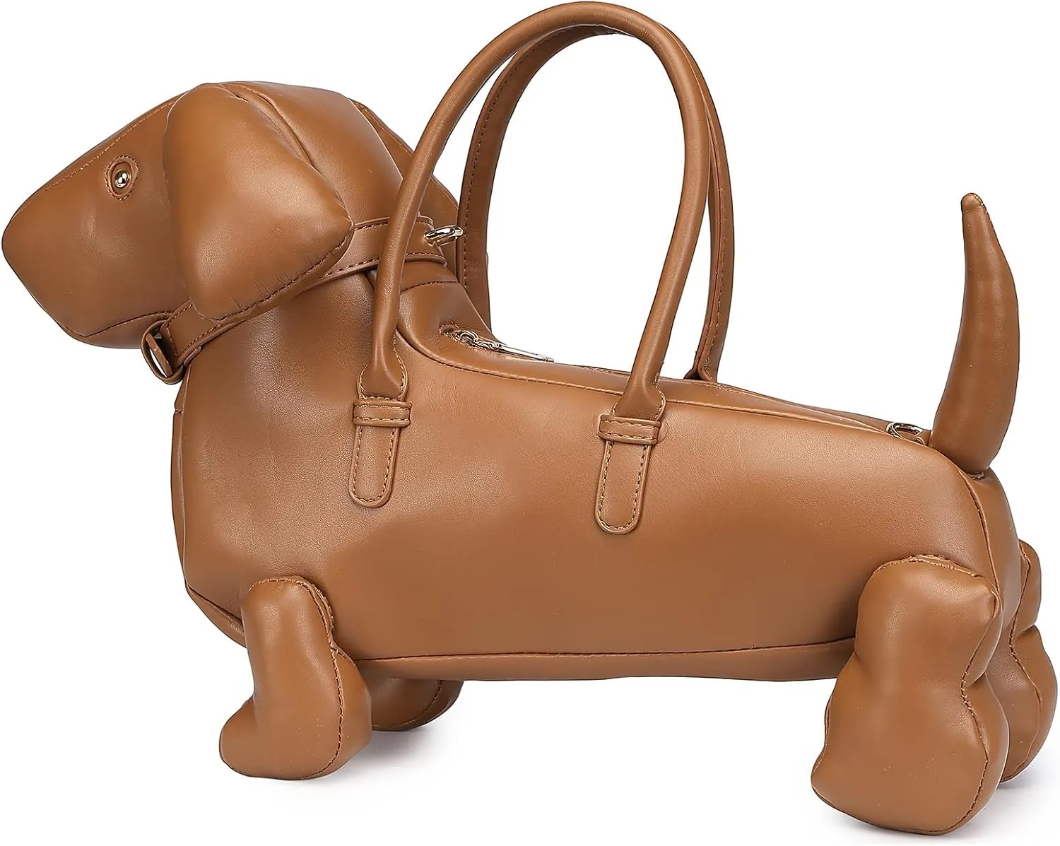 Women Fun Dog Shaped Crossbody Shoulder Bag Handbag PU Leather Unique Novelty Dog Shaped Purse