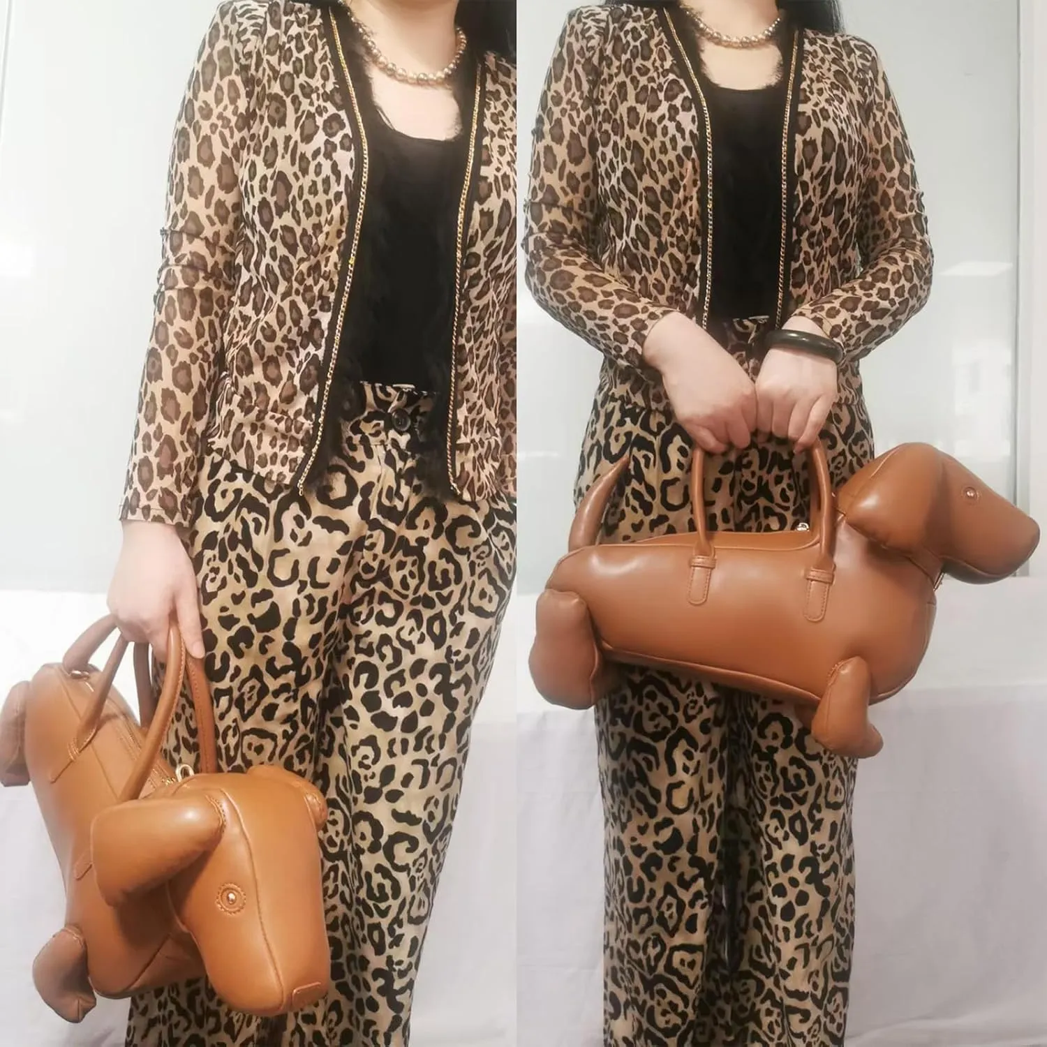 Women Fun Dog Shaped Crossbody Shoulder Bag Handbag PU Leather Unique Novelty Dog Shaped Purse